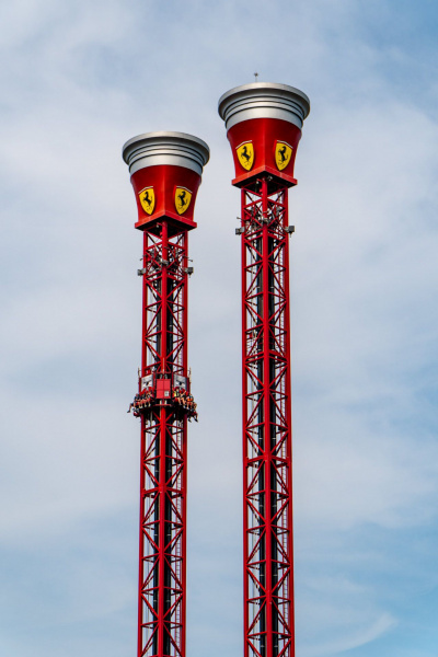 Thrill Towers • S&S Space Shot and Turbo Drop • Ferrari Land